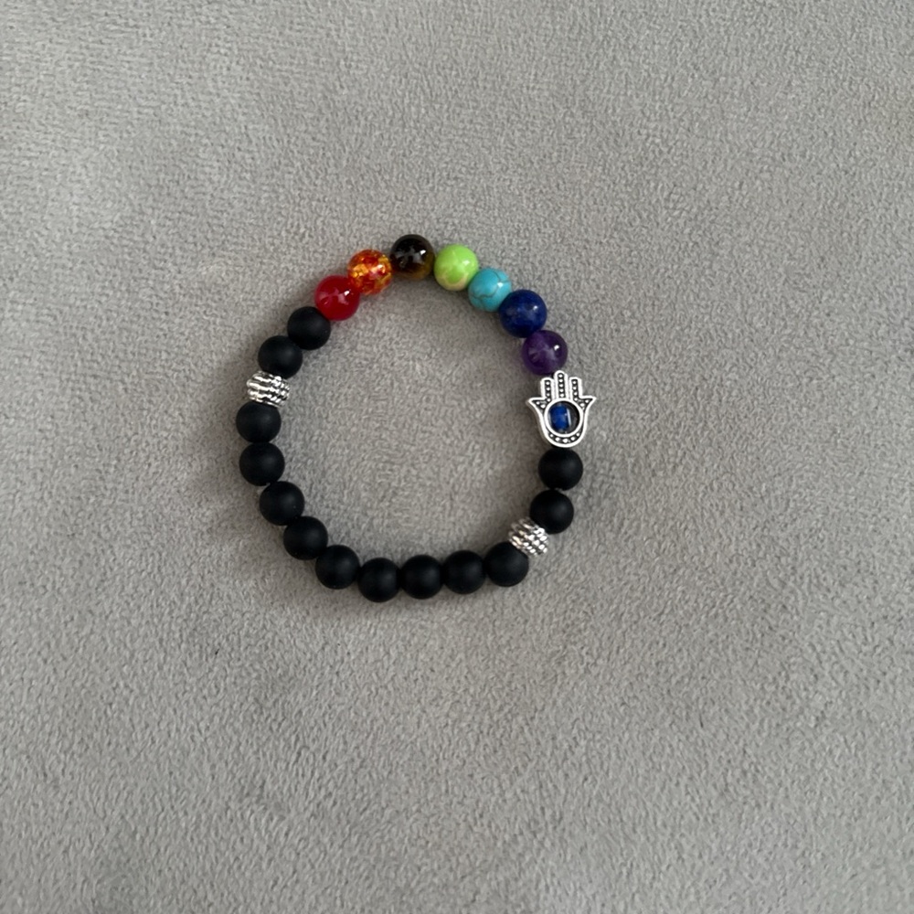 Chakra Beaded Bracelet with Silver Charm